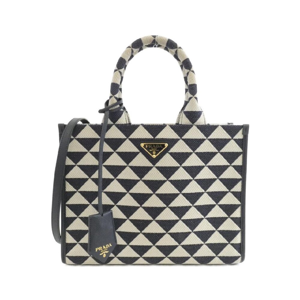 Prada Symbole embroidered shopping bag geometric triangle pattern